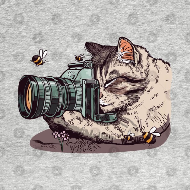 Kitty Photographing Bees by KilkennyCat Art